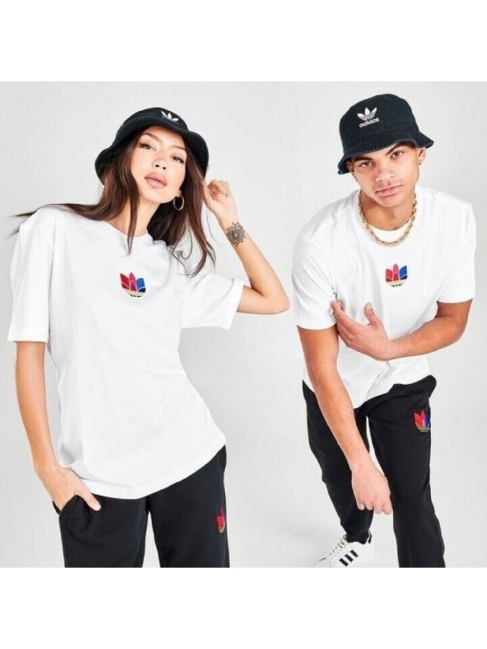 Adidas Originals White T-Shirt with Multicolor Trefoil Logo